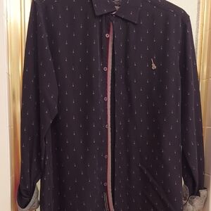 Men's Black Guitar Patterned Shirt. Hard Rock M